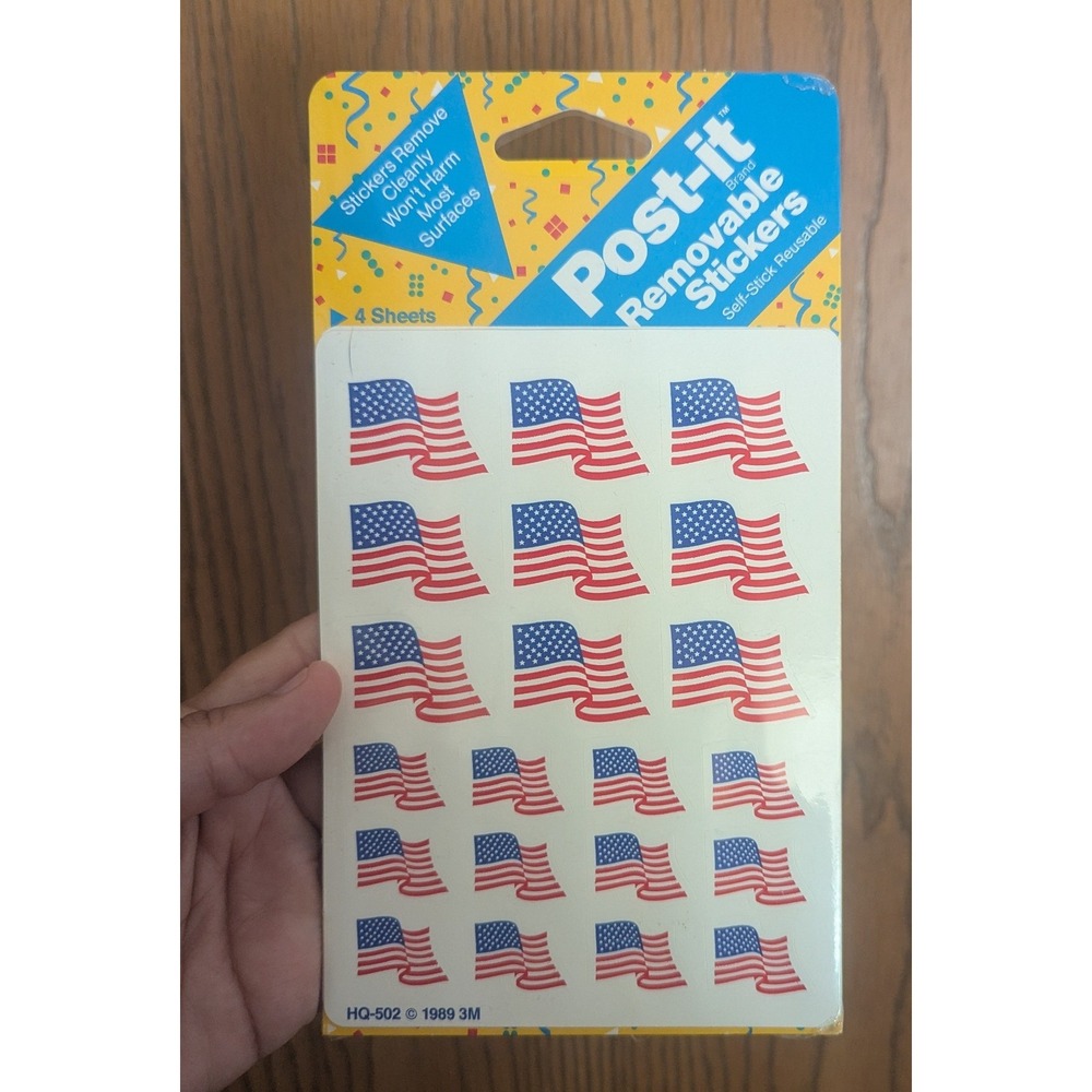 Vintage 1989 Post-it Removable Stickers American Flag 4 Sheets Sealed USA